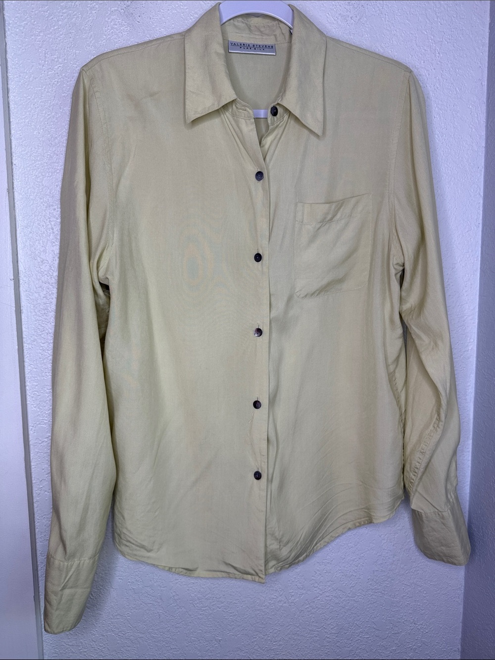 Valerie Stevens Pure Silk Button Down Blouse Size 6 Pale Green Long Sleeve
